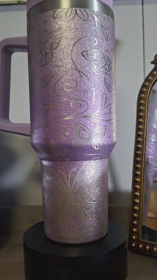 40 oz. Glitter Purple Butterflies- Off Brand